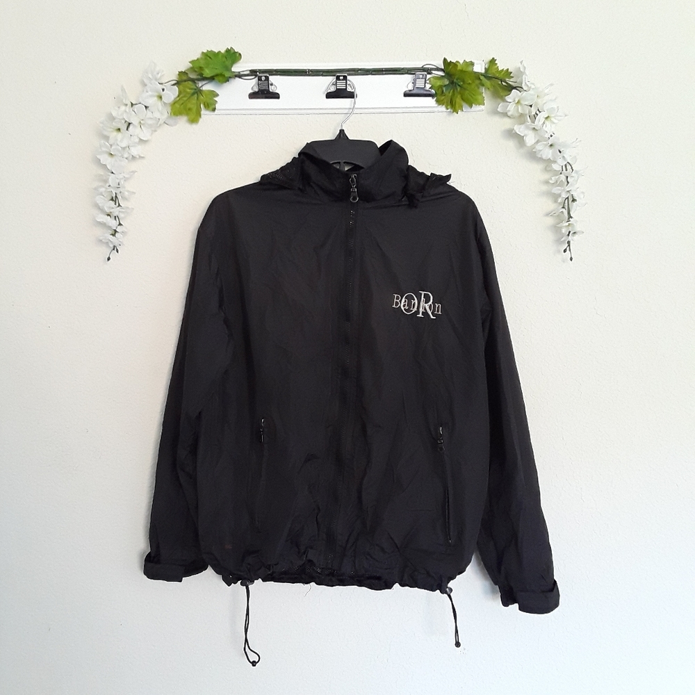 Bandon Oregon sz:s Black Rain Jacket Windbreaker